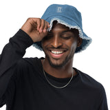 BRNDD logo Distressed denim bucket hat